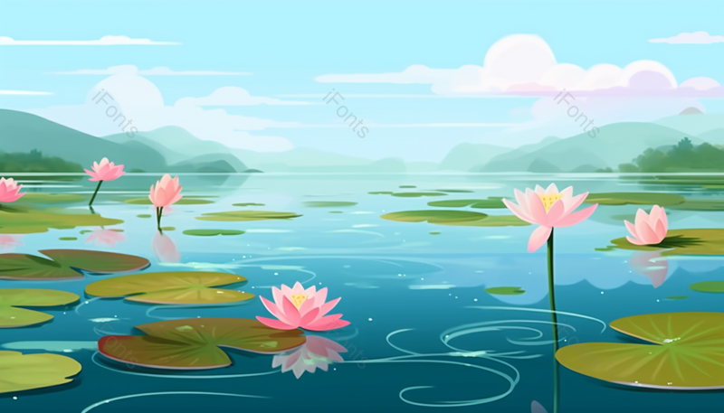 绿色唯美夏至荷塘的荷花插画背景,插画/手绘图,插画/手绘图库,插画/手绘图下载,插画/手绘